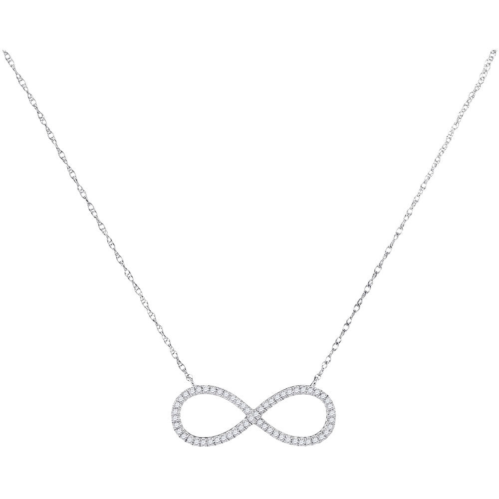 10kt White Gold Womens Round Diamond Infinity Pendant Necklace 1/6 Cttw