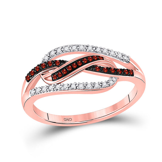 10kt Rose Gold Womens Round Red Color Enhanced Diamond Woven Fashion Ring 1/6 Cttw